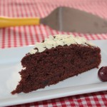 Chocolate cake and cherries in syrup